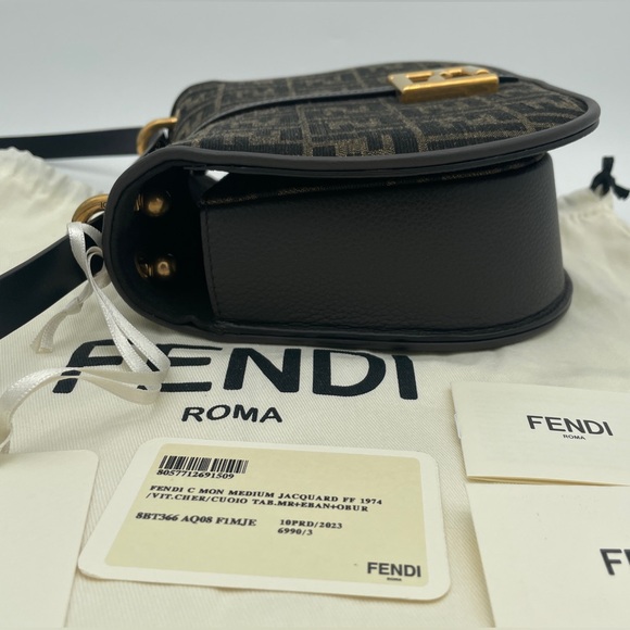 $3K BRAND NEW FENDI C'MON MEDIUM FF BROWN JACQUARD LEATHER BAG - Picture 9 of 16